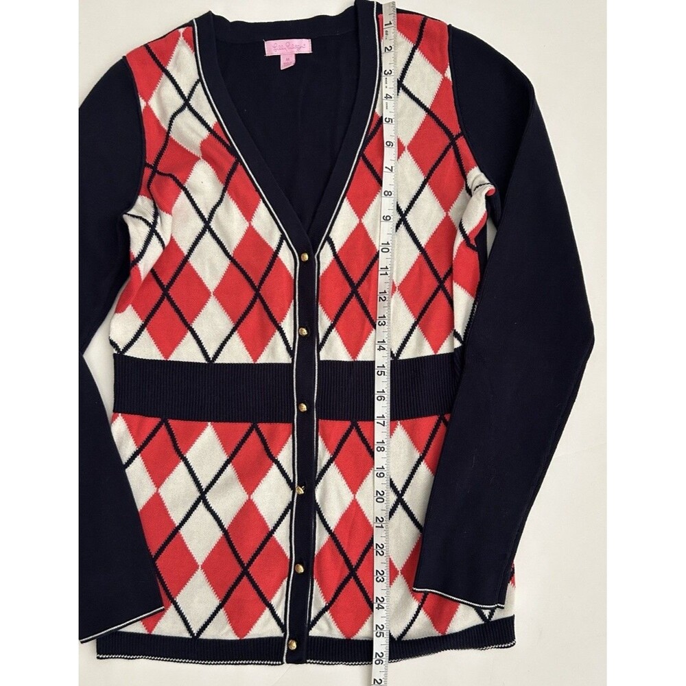Lilly Pulitzer Women’s Sz M Cody Matinee Argyle Cardigan Sweater Navy Pink - Picture 4 of 6